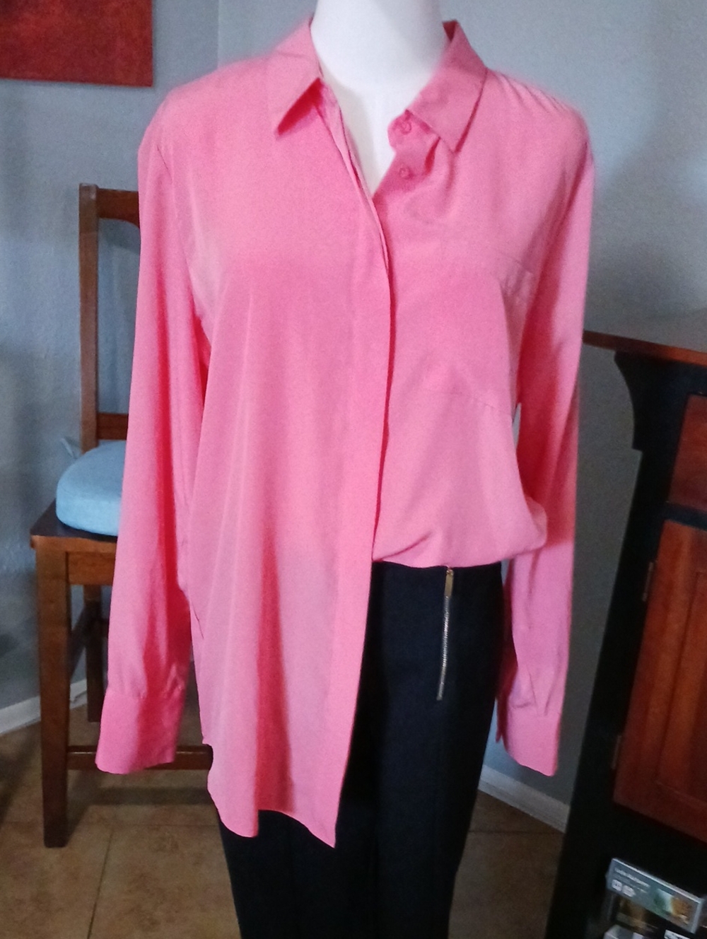 Nine West Coral Pink Long-Sleeve Button-Down Shirt
